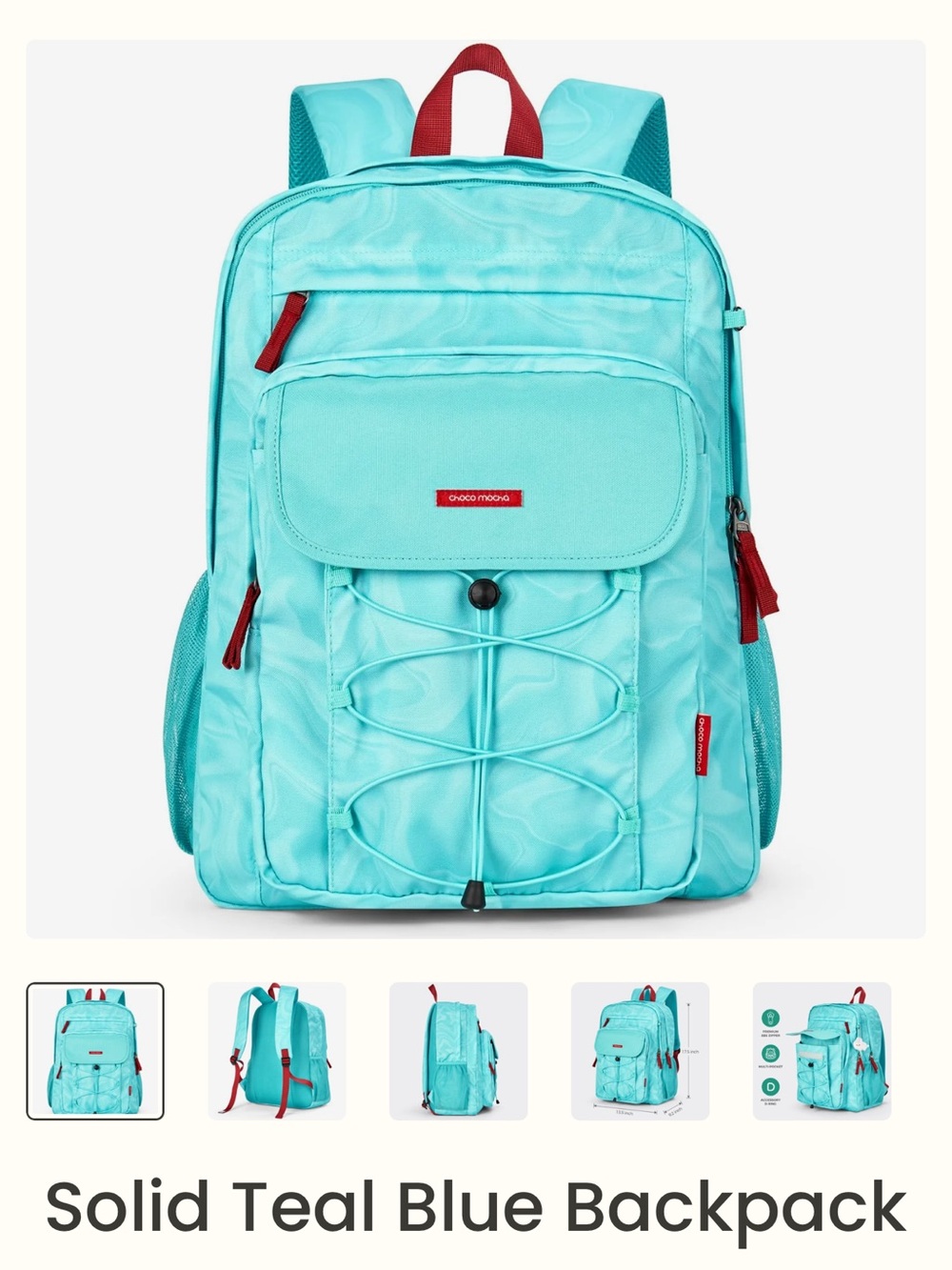 Choco Mocha Light Blue Women's Everyday Backpack with‎ Red Accents NWT